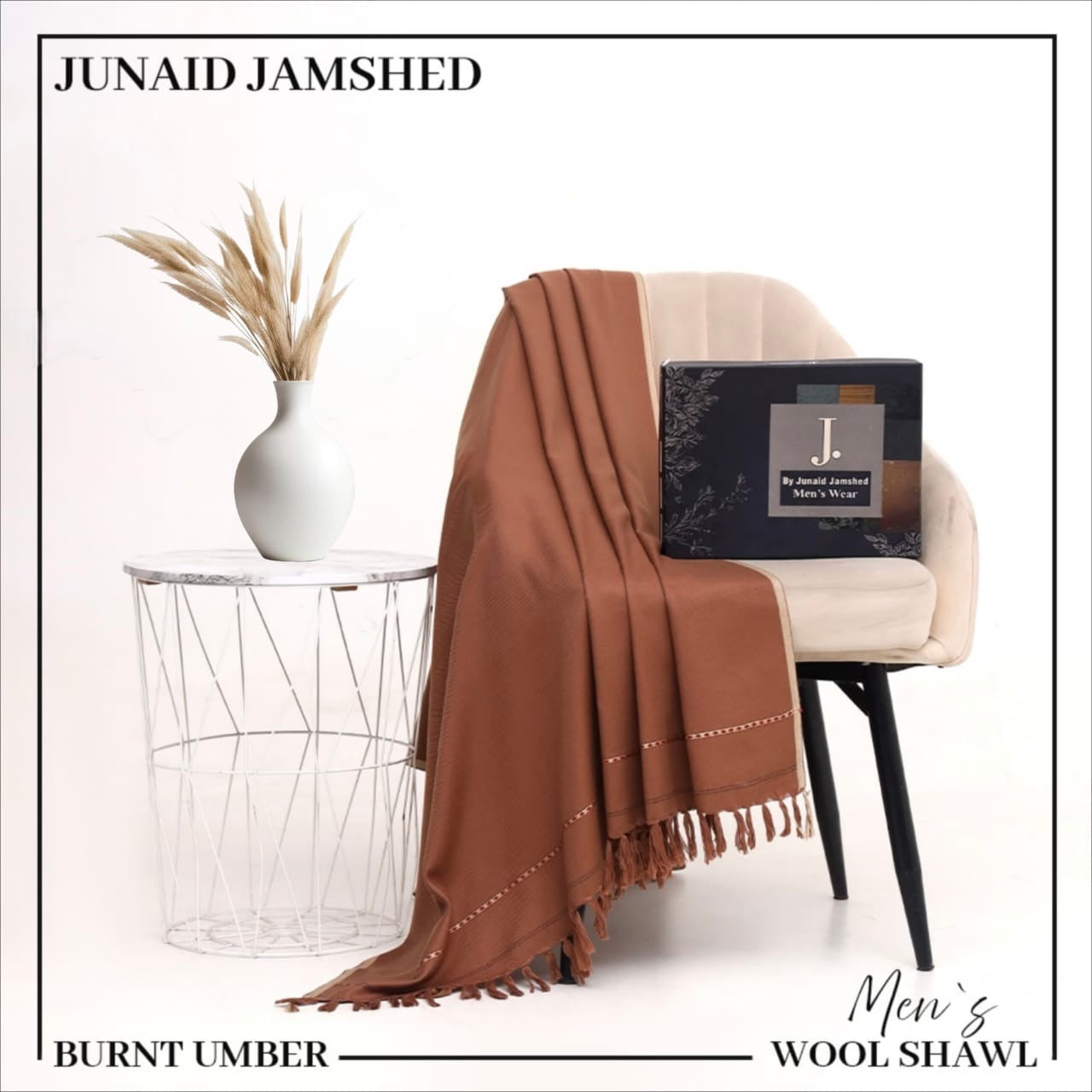 Brunt Umber Men’s Wool Shawl 3 Yard Wide – Ajwa Collection