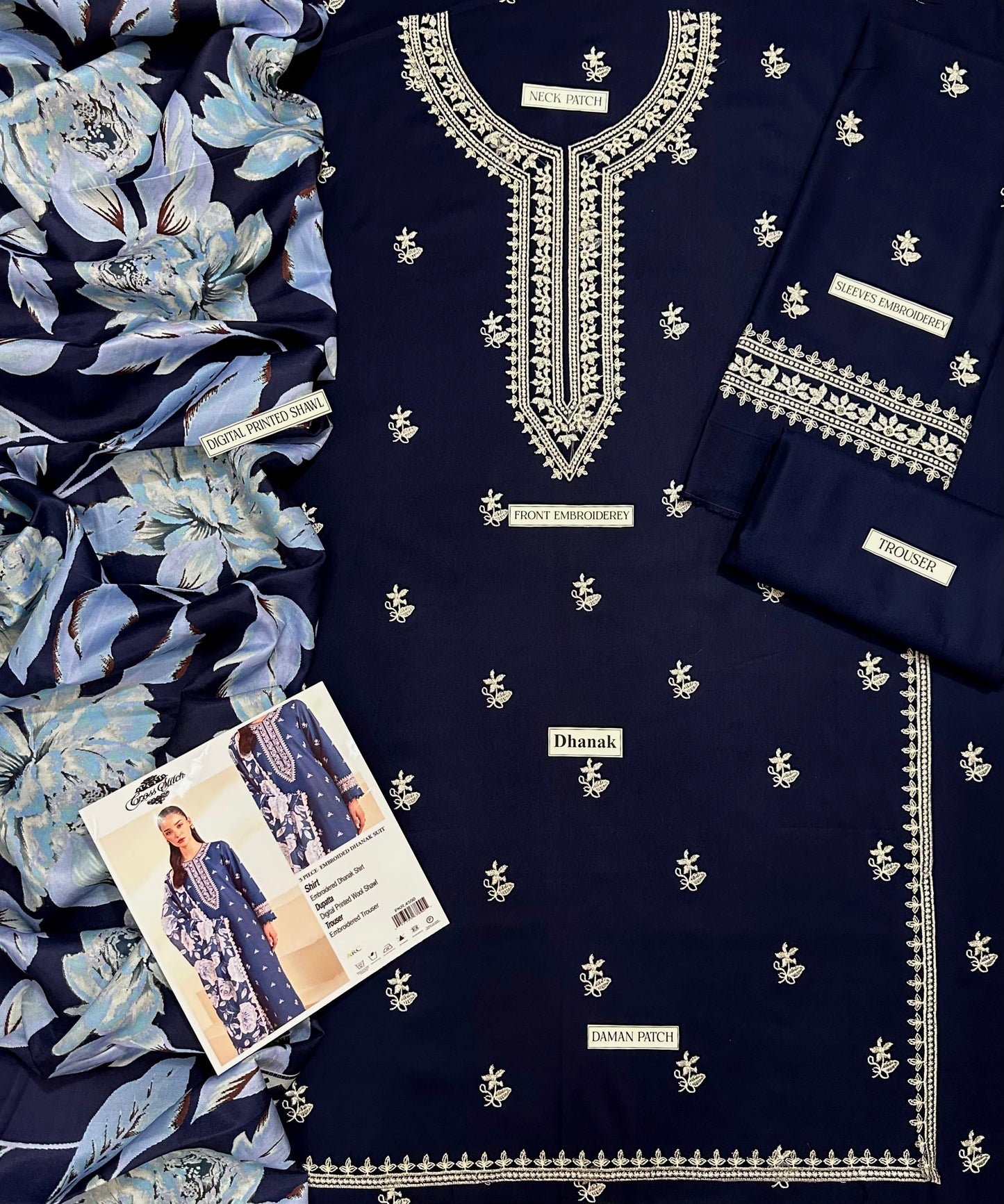 CROSS STITCH DHANAK 3PC EMBROIDERED My Store