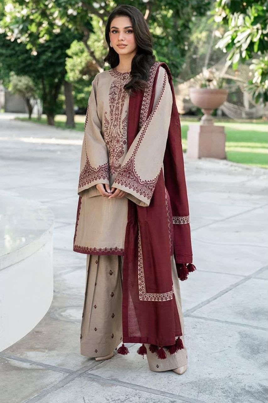 Baroque - 3PC (Unstitched) Full Embroidered Lawn Fabric