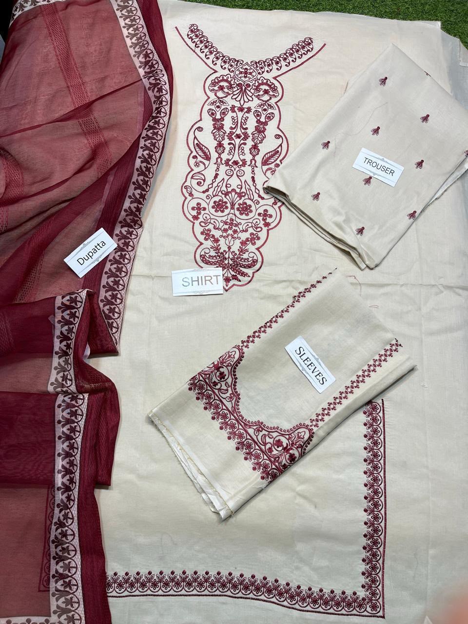 Baroque - 3PC (Unstitched) Full Embroidered Lawn Fabric